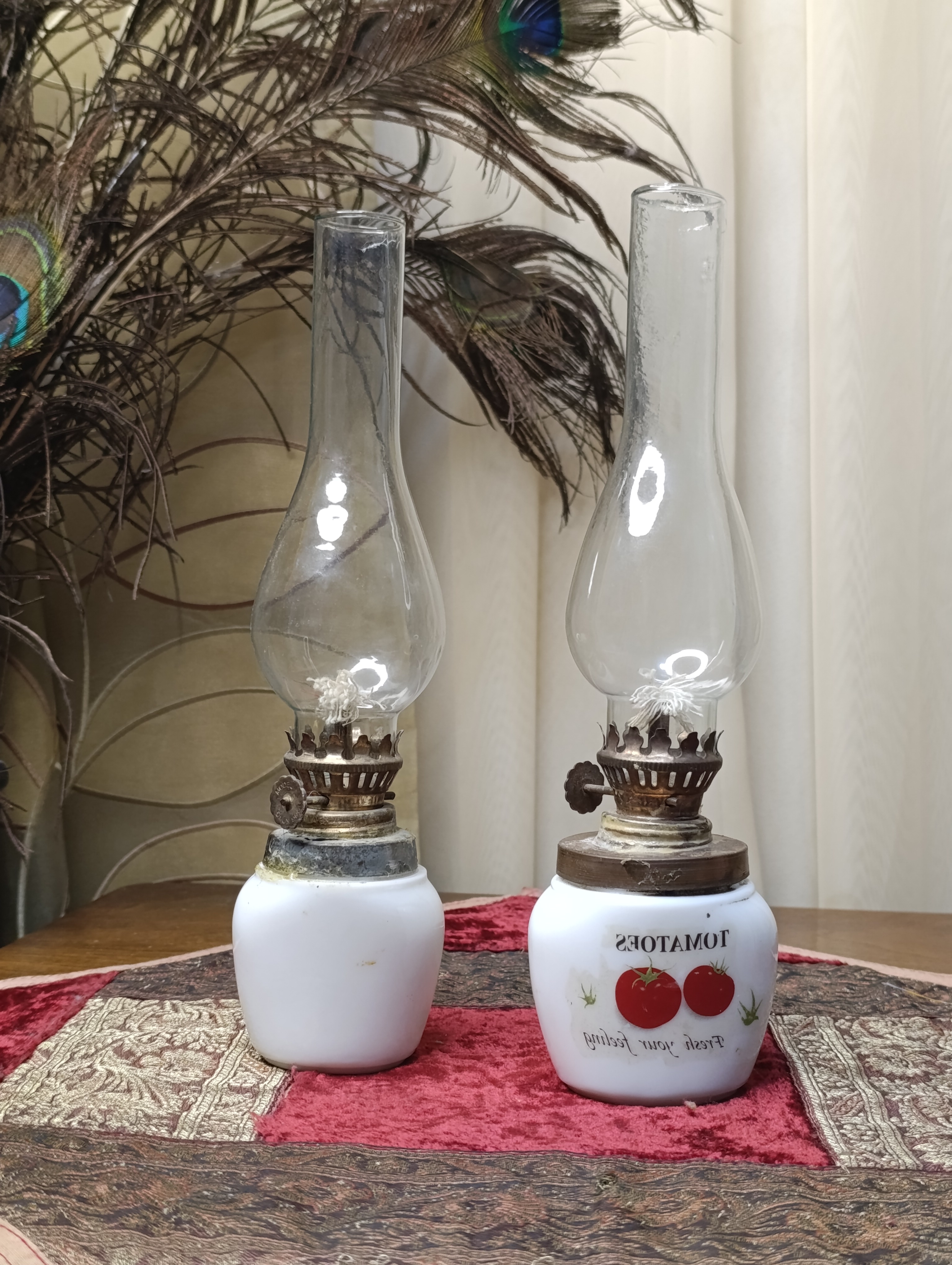 چراغ نفتی (موشی) آنتیک طرح گوجه ساخت ژاپن