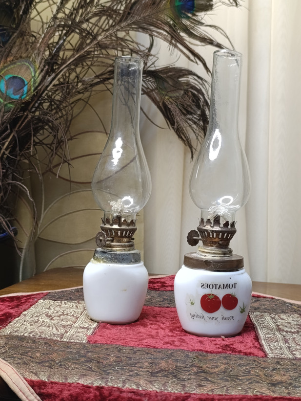 چراغ نفتی (موشی) آنتیک طرح گوجه ساخت ژاپن